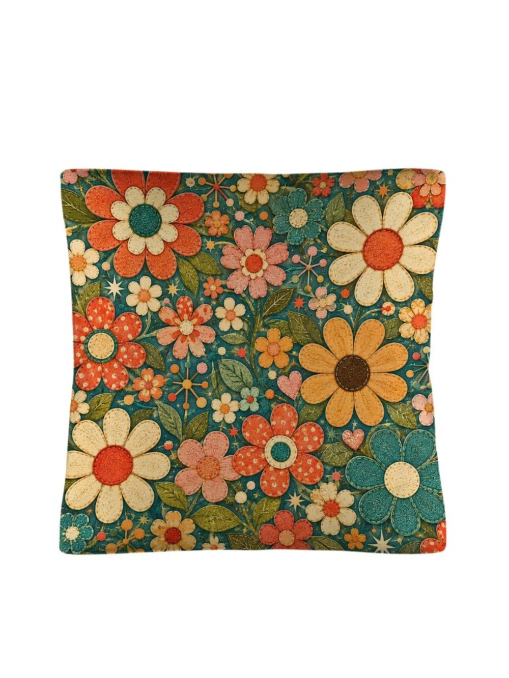 Retro Flower Pillow, 18x18 100% Polyester Faux Linen with Insert - Picture 9 of 9